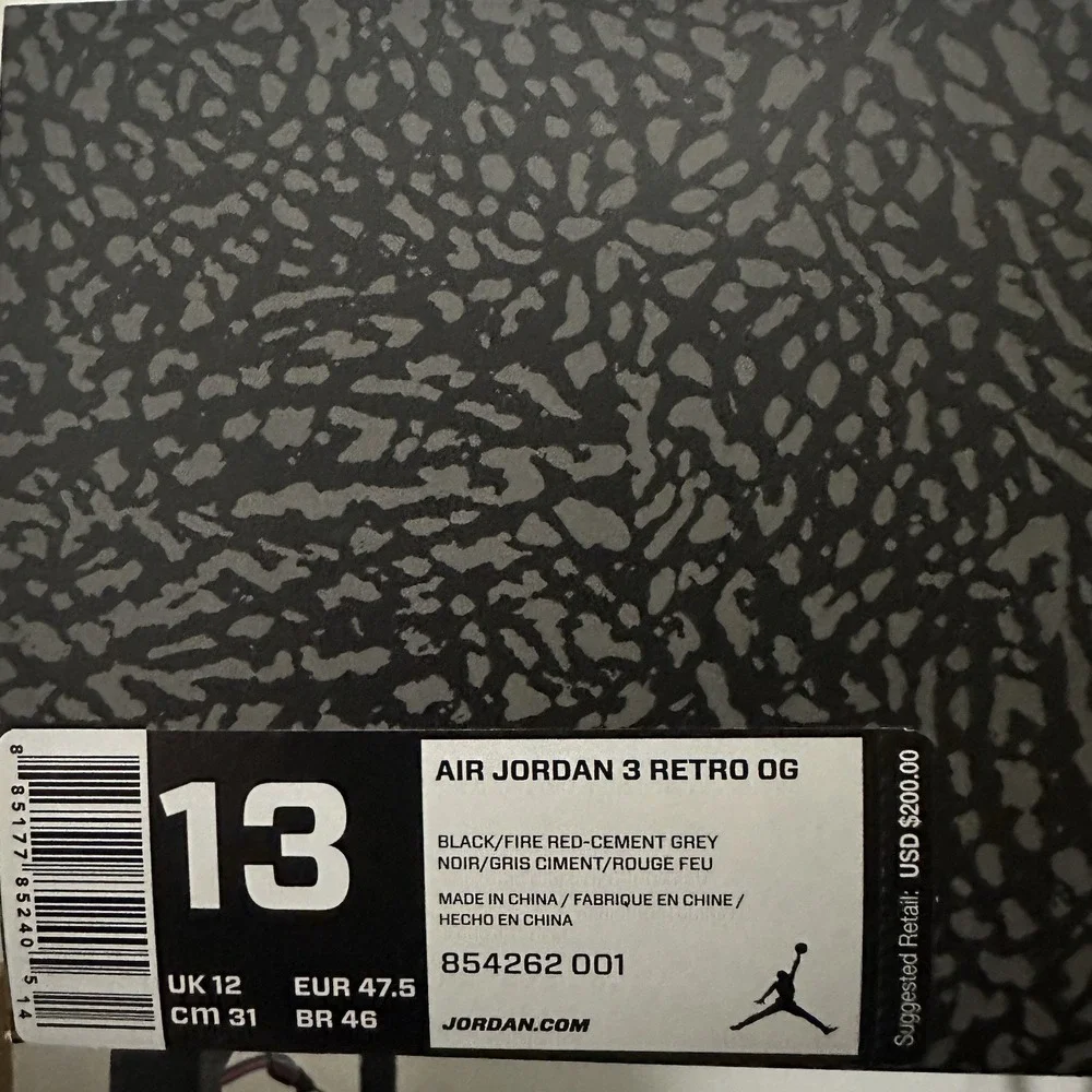Size‎ 13 - Jordan 3 Retro OG Mid Black Cement Style 854262-001 2018 New Box